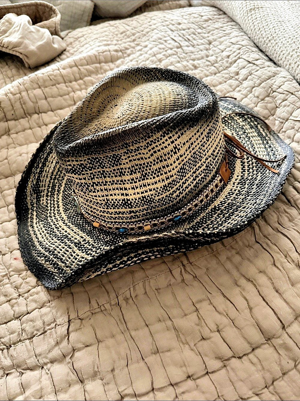 Flora Sombrero Woven Cowboy Hat in Black & Cream NWT - Picture 5 of 16